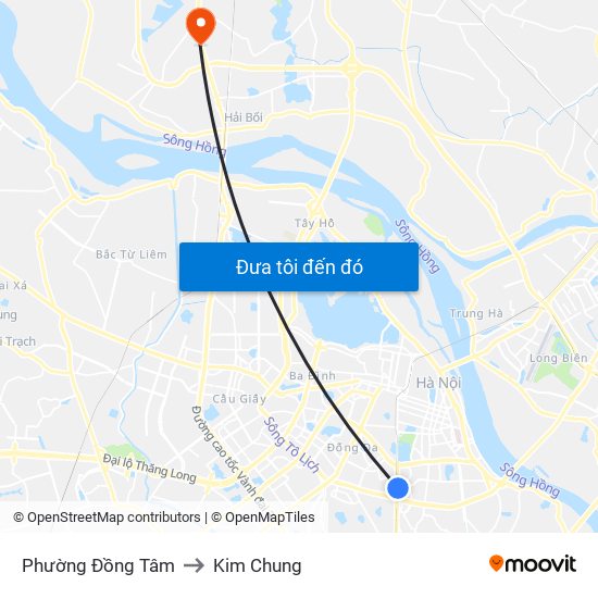 Phường Đồng Tâm to Kim Chung map