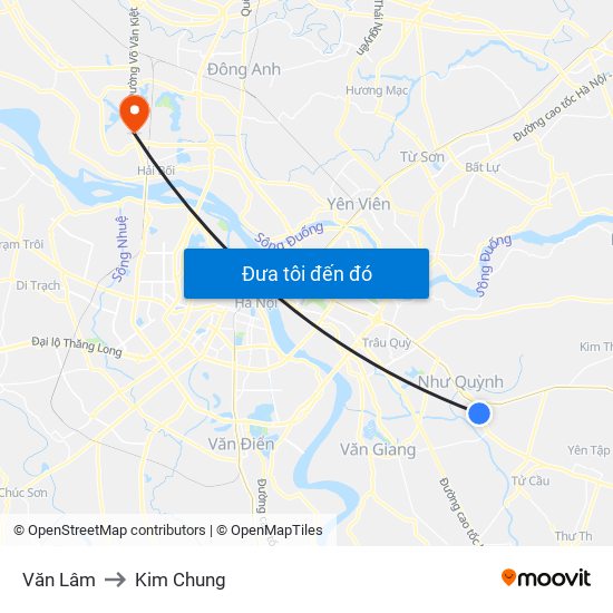 Văn Lâm to Kim Chung map