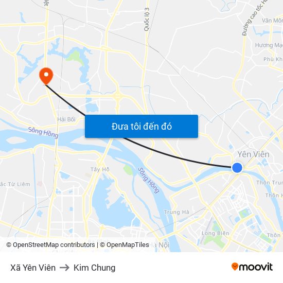 Xã Yên Viên to Kim Chung map