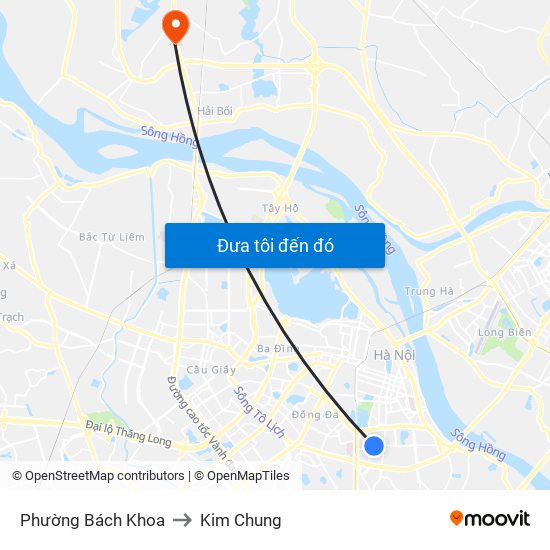 Phường Bách Khoa to Kim Chung map