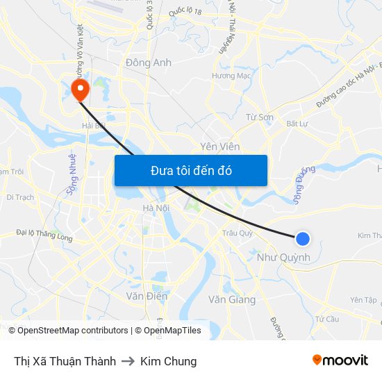 Thị Xã Thuận Thành to Kim Chung map