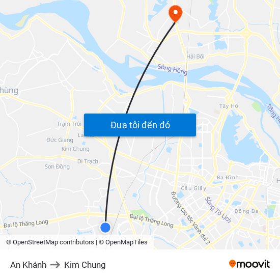 An Khánh to Kim Chung map