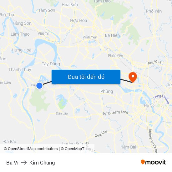Ba Vì to Kim Chung map