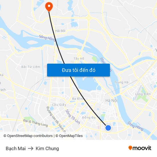 Bạch Mai to Kim Chung map