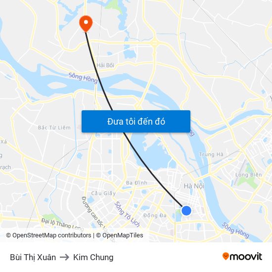 Bùi Thị Xuân to Kim Chung map