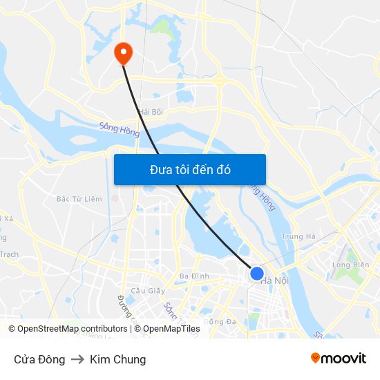 Cửa Đông to Kim Chung map