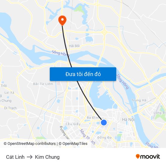 Cát Linh to Kim Chung map