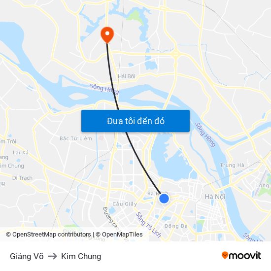 Giảng Võ to Kim Chung map