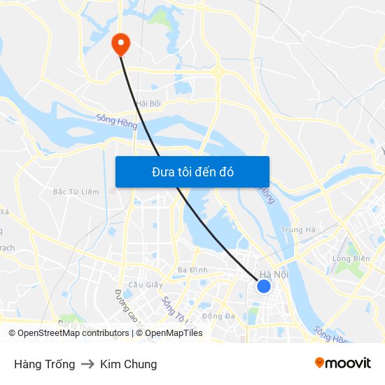 Hàng Trống to Kim Chung map