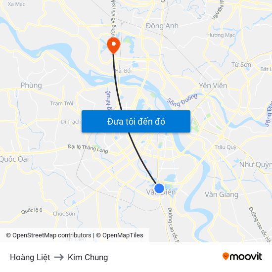 Hoàng Liệt to Kim Chung map