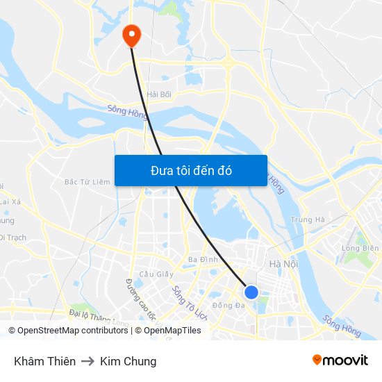 Khâm Thiên to Kim Chung map