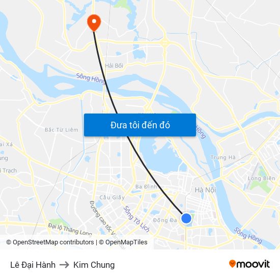 Lê Đại Hành to Kim Chung map