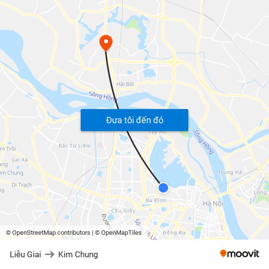Liễu Giai to Kim Chung map