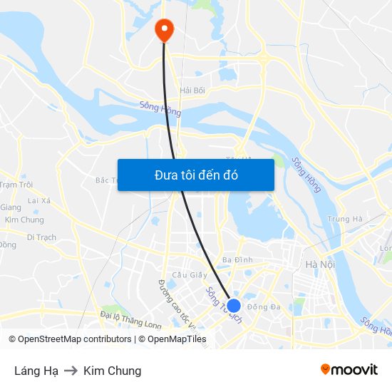 Láng Hạ to Kim Chung map