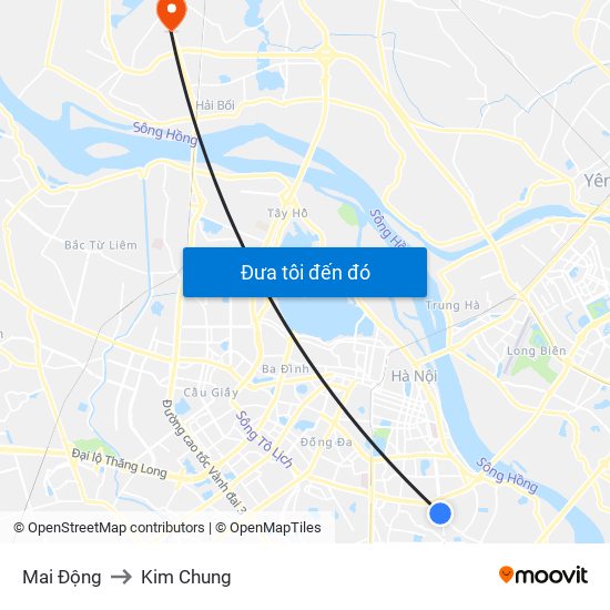 Mai Động to Kim Chung map