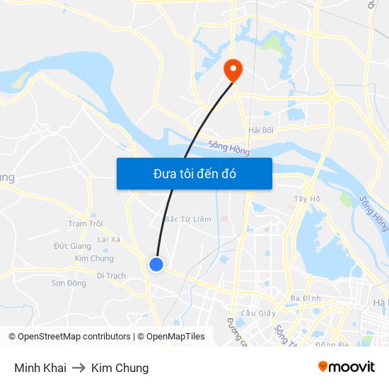 Minh Khai to Kim Chung map