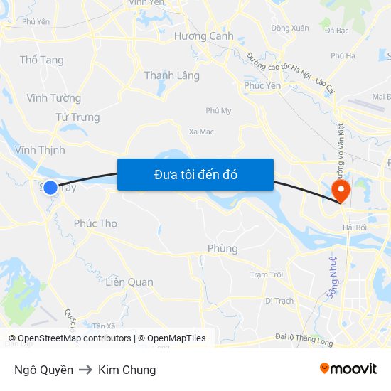 Ngô Quyền to Kim Chung map
