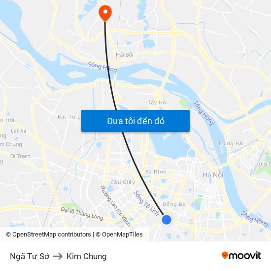 Ngã Tư Sở to Kim Chung map