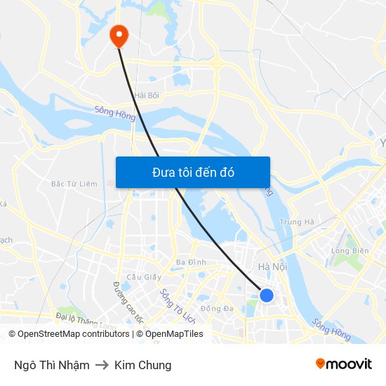 Ngô Thì Nhậm to Kim Chung map