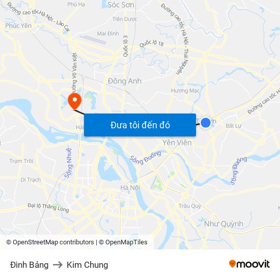 Đình Bảng to Kim Chung map