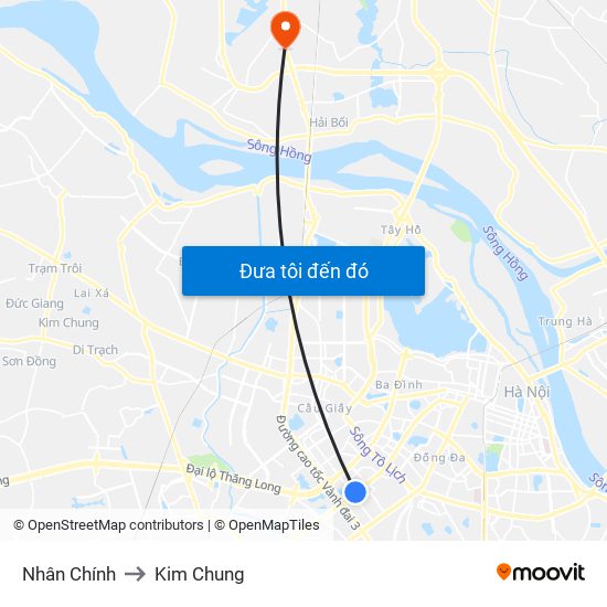Nhân Chính to Kim Chung map