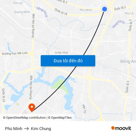 Phú Minh to Kim Chung map