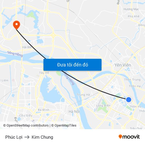 Phúc Lợi to Kim Chung map