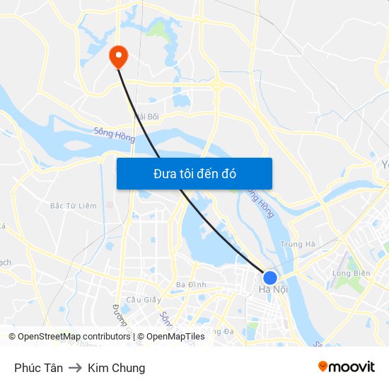Phúc Tân to Kim Chung map