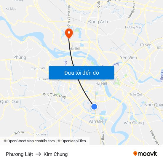 Phương Liệt to Kim Chung map