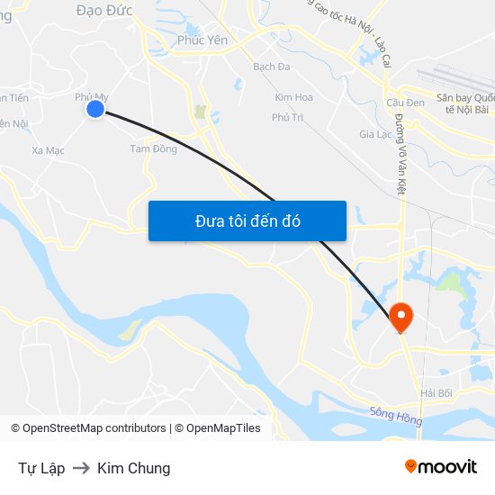 Tự Lập to Kim Chung map