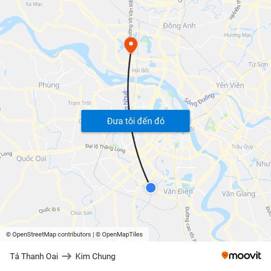 Tả Thanh Oai to Kim Chung map