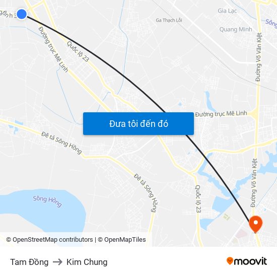 Tam Đồng to Kim Chung map