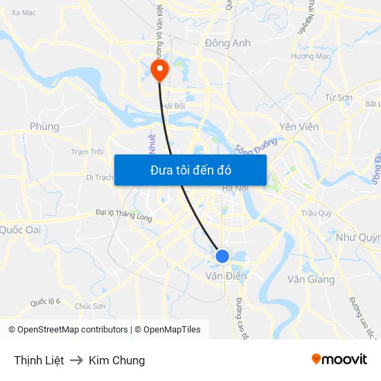 Thịnh Liệt to Kim Chung map