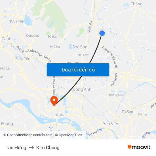 Tân Hưng to Kim Chung map