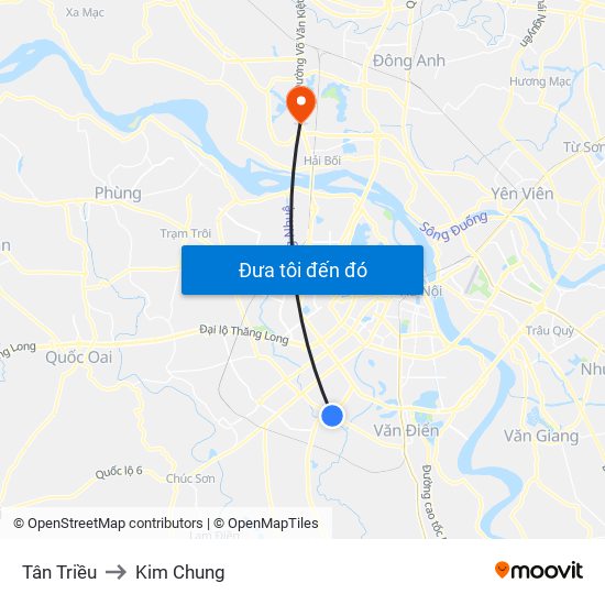 Tân Triều to Kim Chung map