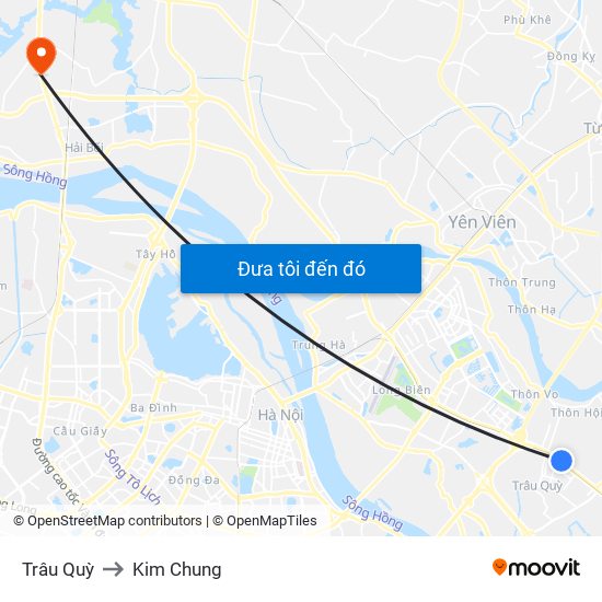 Trâu Quỳ to Kim Chung map