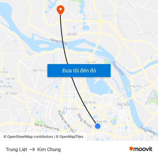 Trung Liệt to Kim Chung map