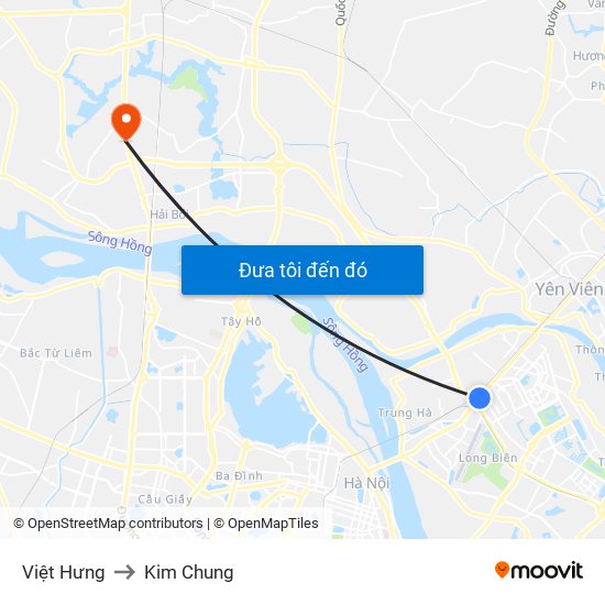 Việt Hưng to Kim Chung map