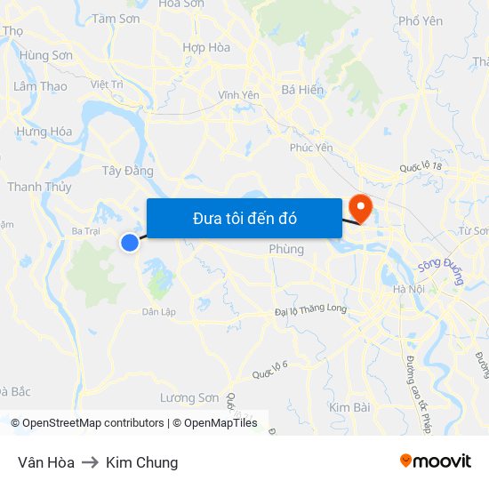 Vân Hòa to Kim Chung map