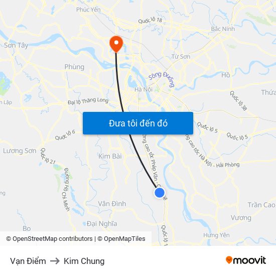 Vạn Điểm to Kim Chung map