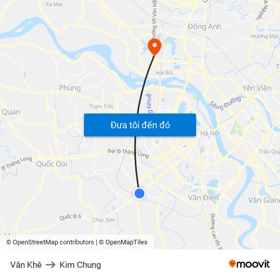 Văn Khê to Kim Chung map