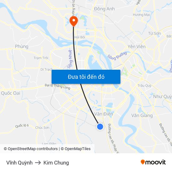 Vĩnh Quỳnh to Kim Chung map