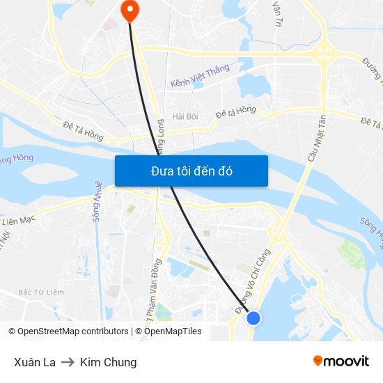 Xuân La to Kim Chung map