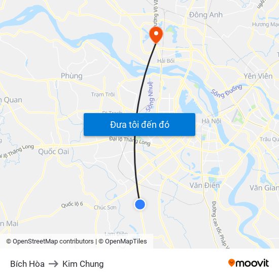 Bích Hòa to Kim Chung map