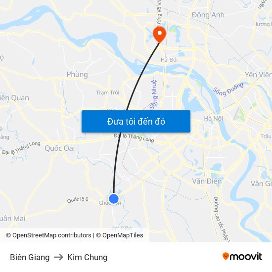 Biên Giang to Kim Chung map