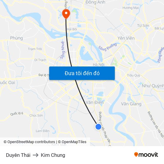 Duyên Thái to Kim Chung map