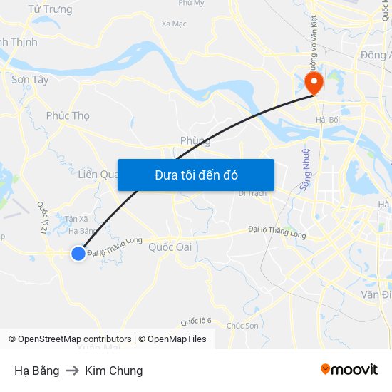 Hạ Bằng to Kim Chung map