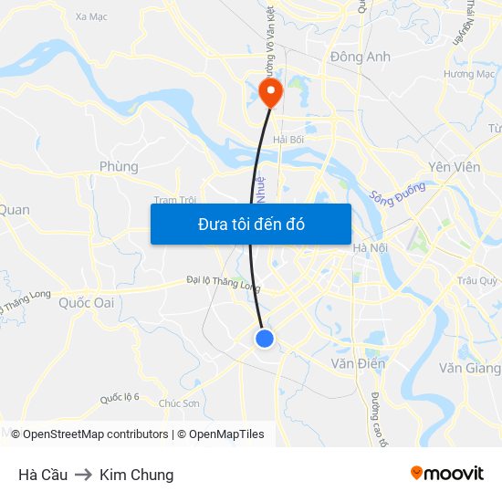 Hà Cầu to Kim Chung map
