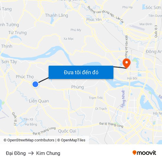 Đại Đồng to Kim Chung map