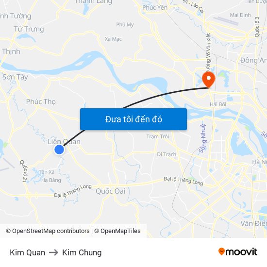 Kim Quan to Kim Chung map